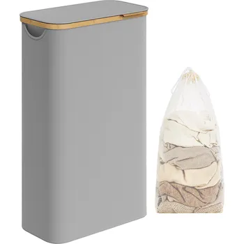 Koš na prádlo SONGMICS Koš na prádlo s víkem, 42x22.5x70.5cm, šedý Koš na prádlo