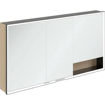 Koupelnový nábytek Villeroy & Boch My View+ - Zrcadlová skříňka s LED osvětlením 140x75x17 cm, 3 dvířka, Nordic Oak/matná černá B48114VJ