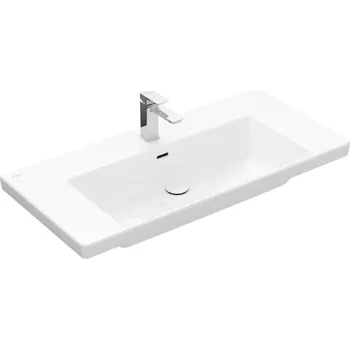 Villeroy & Boch Subway 3.0 - Umyvadlo 100x47 cm, s přepadem, otvor pro baterii, CeramicPlus, Stone White 4A70A5RW