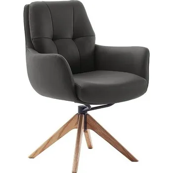 Jídelní židle Kožená jídelní židle ASSENTO s područkami antracitová typ C s dřevěnou podnoží