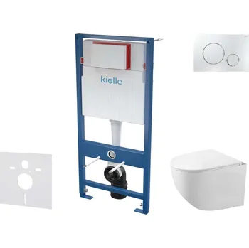 WC sada kielle Genesis - Set předstěnové instalace, kompaktního klozetu Gaia, sedátka softclose a tlačítka Gemini II, lesklý chrom 30505SS61