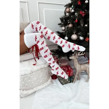 Dámské ponožky Milena 1139 Vánoční nadkolenky bílé