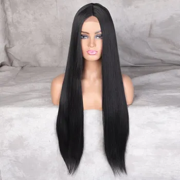 Paruka Černá extra dlouhá paruka Selli se síťkou (lace front)