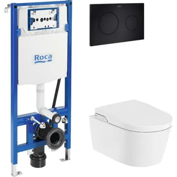 Klozet Roca IN-WALL - Set předstěnové instalace, elektronického bidetu, sedátka a tlačítka PL10 DUAL, SoftClose, Rimless, matná černá SANI11RR5100