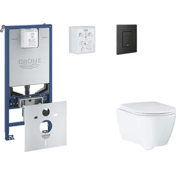 Grohe Rapid SLX - Set předstěnové instalace, klozetu, sedátka SoftClose a tlačítka Even, phantom black SANI11BB5110