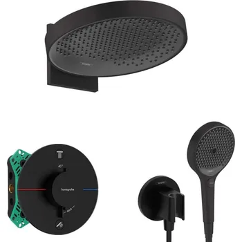 Hansgrohe - Sprchový set s termostatem pod omítku, s tělesem, průměr 36 cm, 3 proudy, matná černá SANI21HHH410