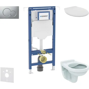 WC sada Geberit Duofix - Set předstěnové instalace, klozet Alpha se sedátkem, tlačítko Sigma01, matný chrom SANI11CD2103
