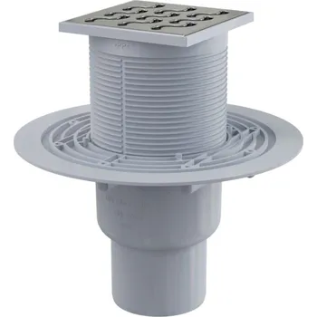 kanalizace Alcadrain Odtokové kanálky - Podlahová vpust přímá 11x11 cm, průměr 5/8 cm, vodní zápachová uzávěra, nerez/plast APV202