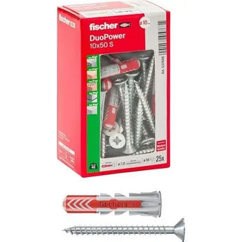 solární set Fischer 25 x hmoždinky DuoPower se šroubem, 10 x 50 mm, do zdiva, dutých cihel, sádrokartonu,