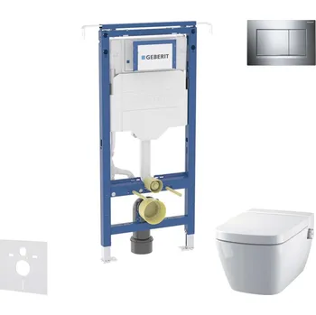 WC sada Geberit Duofix - Set předstěnové instalace, klozetu a sedátka Tece One, tlačítka Sigma20, Rimless, SoftClose, lesklý chrom/chrom mat SANI11CT1102