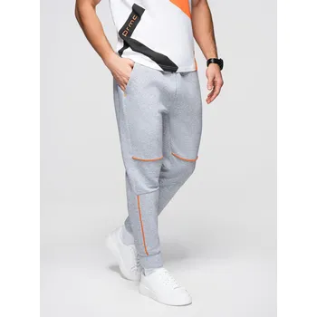 Pánské tepláky s kontrastním prošíváním - šedý melír V3 OM-PASK-0145 - L