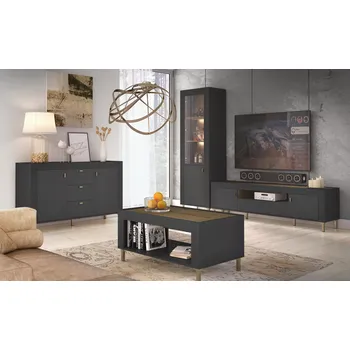 Obývací stěna Obývací sestava Mossa 1 - dub whiskey + černý mat