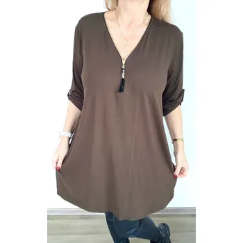 Dámské šaty Made in Italy Dámské tuniko šaty se zipem XXL/XXXL, barva hnědá