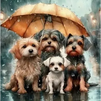 Puzzle NORIMPEX Diamantové malování Psí rodina pod deštníkem 30x40cm