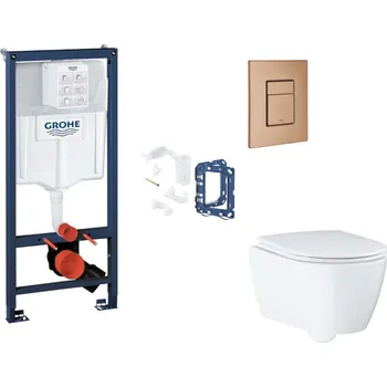 WC sada Grohe Rapid SL - Set předstěnové instalace, klozetu, sedátka SoftClose, tlačítka Skate Cosmopolitan a sady pro vhazování tablet, kartáčovaný Warm Sunset SANI11BB4164