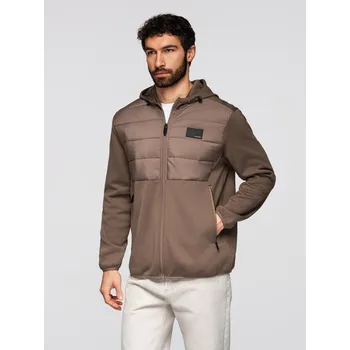 Pánská větrovka Pánská lehká kombinovaná bunda s kapucí a ozdobným prošíváním - světle hnědá V2 OM-JANP-0160 - XL