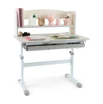 Dětský stůl Dětský psací stůl HY10284GR s jednou zásuvkou a 2 policemi, šedý - A COSTWAY