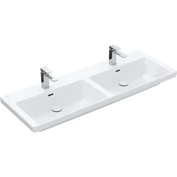 Umyvadlo Villeroy & Boch Subway 3.0 - Dvojumyvadlo nábytkové 130x47 cm, s přepadem, otvory pro baterie, CeramicPlus, Stone White 4A71D5RW