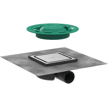 Odvodňovací žlab Hansgrohe RainDrain Spot - Podlahová vpusť s roštem 15x15 cm, kartáčovaná nerez 56055800