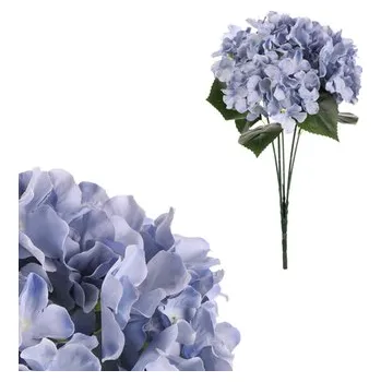 umělá květina Hortenzie, kytice, 5 květů - barva světle modrá.