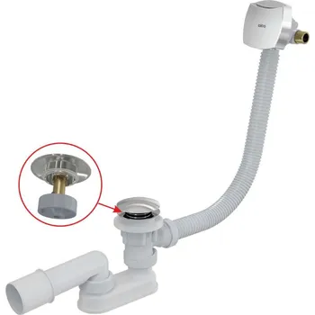 Sifon Alcadrain Odtokové soupravy - Vanová odtoková a přepadová souprava s napouštěním, pro silnostěnné vany, délka 1200 mm, Click-Clack, chrom A509CKM-120