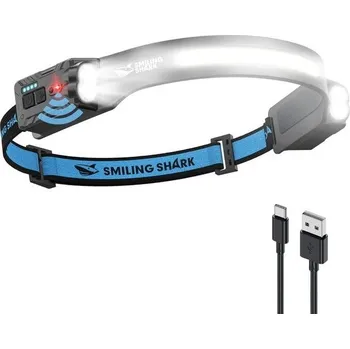 Stojací lampa Čelovka Smiling Shark, 2400mAh ultra jasná dobíjecí čelovka s bílým světlem a 2*bodovými světly s