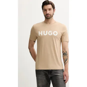 Pánské oblečení Bavlněné tričko HUGO Dulivio 50467556 béžová 80A, vel. XS