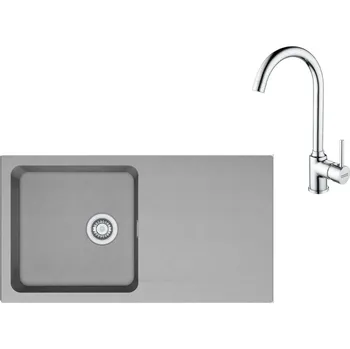 Granitový dřez Franke Sety - Set T98, tectonitový dřez OID 611 a baterie FP 9000.031, šedá/chrom 143.0675.702
