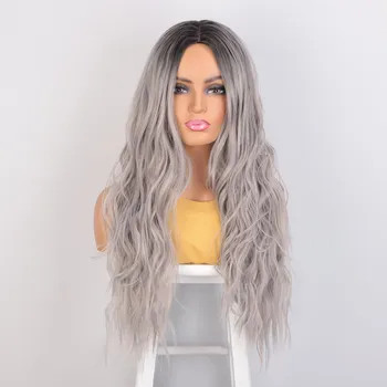 Paruka Stříbrná modř dlouhá paruka Abigail vlnitá