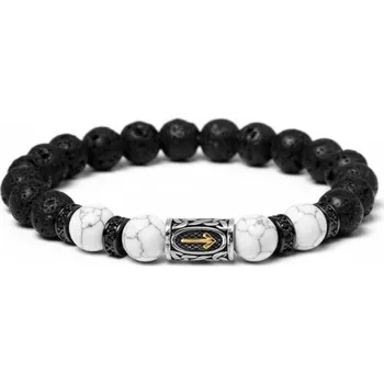 Náramek Daniel Dawson Pánský korálkový náramek Balder Gold - bílý howlit, lávový kámen, runa NR2292/18 Bílá/čirá 18 cm