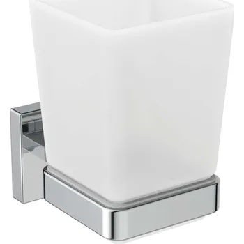 Držák na kartáček Ideal Standard IOM Square - Pohárek na kartáčky a pastu s držákem, matné sklo/chrom E2204AA