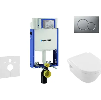 WC sada Geberit Kombifix - Modul pro závěsné WC s tlačítkem Sigma01, matný chrom + Villeroy Boch - WC a sedátko, DirectFlush, SoftClose, CeramicPlus 110.302.00.5 NB3