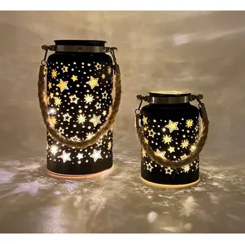 Vánoční dekorace Skleněná svítící lucerna s časovačem výška 12cm černý (na 3 baterie, součástí balení)