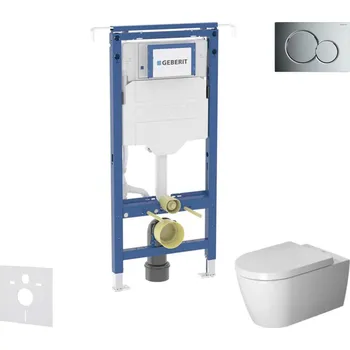 Geberit Duofix - Set předstěnové instalace, klozetu a sedátka Duravit ME by Starck, tlačítka Sigma01, Rimless, SoftClose, lesklý chrom SANI11CP1103