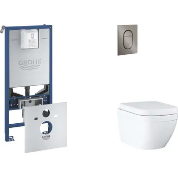 Grohe Rapid SLX - Set předstěnové instalace, klozetu, sedátka SoftClose a tlačítka Arena Cosmopolitan S, Triple Vortex, kartáčovaný Hard Graphite SANI11BB5106