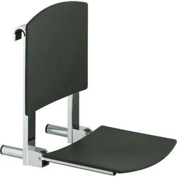 Koupelnové sedátko Keuco Plan Care - Sprchové sedátko 31x36 cm, závěsné, s opěrkou, černá/chrom 34981010037