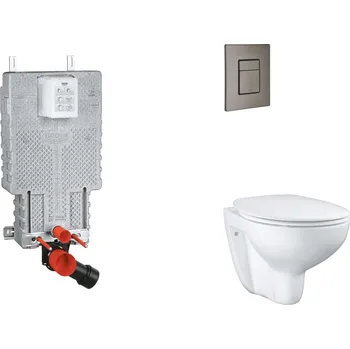 WC sada Grohe Uniset - Set předstěnové instalace, klozetu, sedátka SoftClose a tlačítka Skate Cosmopolitan, kartáčovaný Hard Graphite SANI15BB5102