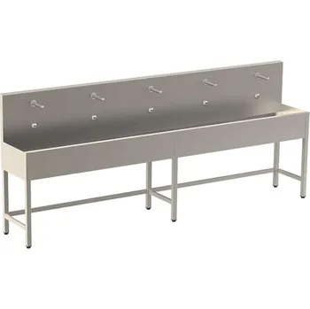 Nerezový dřez Sanela Nerezové dřezy - Celoopláštěný stojící mycí žlab 3000 mm, 5 senzorových baterií, síťové napájení, antivandal, nerez SLUN 53E