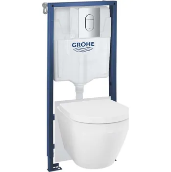 WC sada Grohe Solido - Set předstěnové instalace, klozetu Euro Ceramic, sedátka SoftClose a tlačítka Arena Cosmopolitan, Triple Vortex, chrom 102514SH00