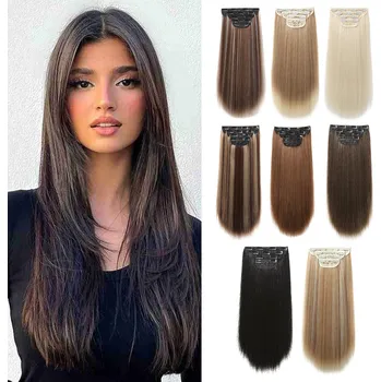 Paruka Vlasy clip in 4 pásy - havraní černé rovné vlasové příčesky 55 cm