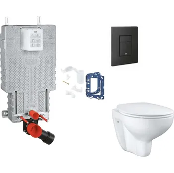 WC sada Grohe Uniset - Set předstěnové instalace, klozetu, sedátka SoftClose, tlačítka Even a sady pro vhazování tablet, phantom black SANI15BB5113