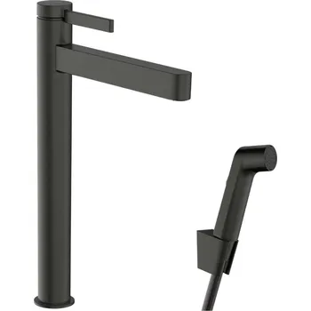 Hansgrohe Finoris - Umyvadlová baterie s výpustí Push-Open a bidetovou sprškou, EcoSmart, kartáčovaný černý chrom 76220340