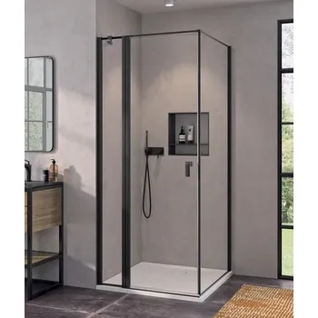 Hüppe Qube Dveře křídlové se segmentem 120 cm, čiré sklo/černá mat CB0306.123.322