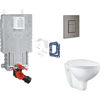 WC sada Grohe Uniset - Set předstěnové instalace, klozetu, sedátka SoftClose, tlačítka Skate Cosmopolitan a sady pro vhazování tablet, kartáčovaný Hard Graphite SANI15BB5114