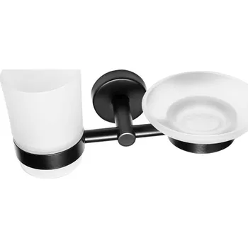 Sanela Nerezové doplňky - Mýdlenka a sklenka s držákem, matné sklo/černá mat SLZD 17N