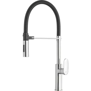 Vodovodní baterie Paffoni Candy - Dřezová baterie s výsuvnou sprškou, chrom/černý mat CA179CRNO