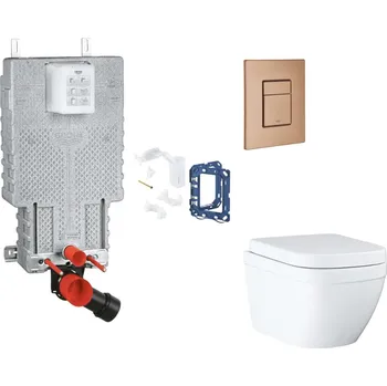 WC sada Grohe Uniset - Set předstěnové instalace, klozetu, sedátka SoftClose, tlačítka Skate Cosmopolitan a sady pro vhazování tablet, Triple Vortex, kartáčovaný Warm Sunset SANI15BB4126