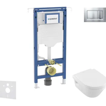 Geberit Duofix - Set předstěnové instalace, klozetu a sedátka Villeroy Boch, tlačítka Sigma20, DirectFlush, SoftClose, CeramicPlus, matný chrom/chrom SANI11CK2115