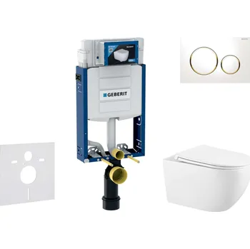 Geberit Kombifix - Set předstěnové instalace, klozetu Gaia a sedátka softclose, tlačítko Sigma20, bílá/pozlacená SANI15CA3125