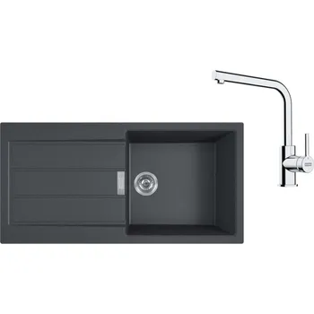 Granitový dřez Franke Sety - Kuchyňský set T117Č, tectonitový dřez S2D 611-100 a baterie FS 3230.031, černá/chrom 143.0687.342